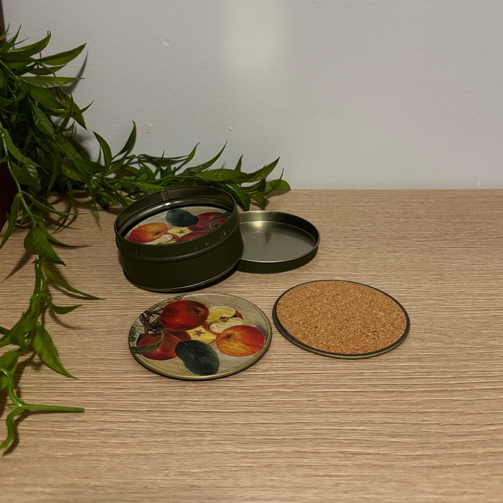 Decorative Tin Coasters with Fruit Design